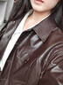 三彩2025秋季新款PU皮衣外套翻领宽松落肩袖上衣开衫皮夹克M 咖啡色 L 165/88A 实拍图