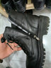 达芙妮马丁靴女牛皮骑士短靴厚底春秋单靴瘦瘦靴女靴 黑色（单里） 38 实拍图