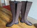 狄德拉真皮不过膝长筒靴女秋冬款厚底粗跟显瘦高筒骑士靴百搭方头长靴 棕色单里（标准筒围） 39 (245mm) 标准码 实拍图