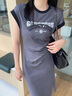 太平鸟女装撞色潮流T恤裙2024夏季简约短袖长裙收腰抽褶裙子 深灰 S 实拍图