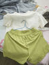 蕉内（Bananain）305H纯棉睡衣男女士100%棉情侣家居服短袖夏季套装七夕情人节礼物 【短裤款素色-女】呢绿 S 实拍图