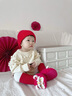 李晨曦（Lichenxi）婴儿帽子秋冬毛线帽可爱超萌保暖防风男童女宝宝搞怪针织冬天儿童 翊鹿角小熊毛线帽—红色 适合1-3岁宝宝头围46-50CM 实拍图