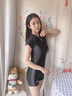 SWANS泳衣女专业连体平角训练游泳衣泡温泉遮肚抗氯速干防晒时尚游泳套 黑灰色 XL 实拍图