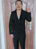 花花公子西服男休闲西装男士西服套装外套伴郎新郎商务休闲正装衣服三件套 二扣黑色西服+西裤 XL 实拍图