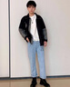 衣然呈品牛仔裤男小熊印花潮牌宽松直筒休闲百搭高街春秋款阔腿长裤子男款 浅蓝色【系带】 L 实拍图