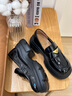 他她（TATA）邢菲同款侦探家英伦厚底乐福鞋女鞋小皮鞋加绒单鞋秋 7OL29CA4黑色（一脚蹬款） 36 实拍图