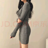 稚约性感V领长袖针织连衣裙女春秋百搭小个子修身紧身毛衣打底包臀裙 杏色 均码 实拍图