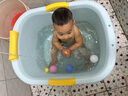 奔麦婴儿洗澡盆儿童洗澡桶圆形宝宝泡澡桶浴桶可坐加厚塑料沐浴盆家用 加大号【感温款+玩具花洒】蓝 实拍图