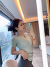 悦步瑜伽服女上衣带胸垫套装夏普拉提训练服紧健身运动速干衣短袖T恤 绿色【无胸垫】 M 【建议100-110斤】 实拍图