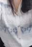 欧莎（OSA）V领几何提花短袖针织衫女夏季新款温柔气质冰丝轻薄短款上衣 蓝色 M 晒单实拍图