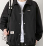 顶峰保罗（Dingfengbaoluo）港风翻领夹克男秋冬季宽松休闲百搭潮流工装外套JK02黑色L 实拍图