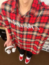 迪伽达衬衫短袖男夏季新款格子vintage美式格纹衬衣高级感印花半袖外套 SCFS-C178红色 XL 晒单实拍图