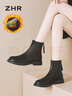 ZHR平底短靴女冬经典复古瘦瘦踝靴子女加绒法式女靴 BL309A 黑色 38 实拍图