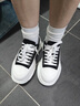 苏系帆布鞋女2025新款春季透气百搭松糕厚底情侣小白鞋老爹鞋男 黑色（麦昆帆布鞋）顺丰发货 37 实拍图