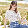 百图betu女装夏季新款衬衫圆领撞色花边宽松短袖上衣女2404T55 浅杏色 XS 实拍图
