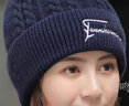 HKYI绒线帽 女毛线帽女韩版百搭针织帽加绒加厚套头帽套装保暖月子帽 藏青【只有帽子】 实拍图