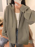 棉致美式复古慵懒风连帽开衫卫衣短外套女春秋冬季新款加绒宽松显瘦 灰绿色【030常规高品质28.5】 L 110-125斤 实拍图