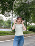 真维斯纯棉短款短袖t恤打底衫女夏季2025年女装新款少女感小个子衣服 水绿-幸运笑脸K M （建议90-100斤） 实拍图