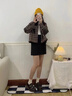 里农复古毛呢半身裙女2024秋冬新款百搭小个子高腰显廋包臀裙a字短裙 黑色 L（100~115斤） 实拍图