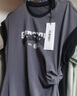 太平鸟女装撞色潮流T恤裙2024夏季简约短袖长裙收腰抽褶裙子 深灰 M 实拍图