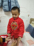 巴布豆儿童加绒卫衣秋冬红色男童新年加厚暖上衣女童马年冬装拜年服 红 马到巴布 110 实拍图