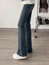 绯垚高腰微喇牛仔裤女显瘦双排扣修身喇叭裤子直筒裤复古显高马蹄裤 水泥灰 XL 实拍图