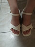 ZHR凉鞋女简约纯色一字带粗跟女鞋摩登方头优雅鞋子女 Y700 米色 35  实拍图