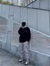 雅鹿卫衣男春秋季薄款男士宽松圆领衣服简约港风长袖T恤男打底衫上衣 黑色 XL (建议体重120-140斤) 实拍图