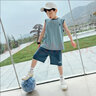 左西男童夏装套装2025儿童夏季速干篮球服运动背心两件套 蓝灰色 140 实拍图