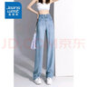 真维斯（Jeanswest）天丝牛仔裤女秋季新款2025高腰显瘦显高直筒拖地阔腿长裤子女 浅蓝-天丝九分 L 实拍图