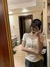 宁雨昔韩系纯欲辣妹别致碎花假两件短袖t恤女ins夏季新款修身短款上衣服 杏色 M 实拍图