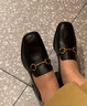 千百度（C.BANNER）女鞋春夏款牛皮一脚蹬乐福鞋简约方头小皮鞋A23407902 黑色 38  实拍图