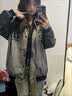 骆森驰（LUOSENCHI）欧美潮牌vintage扎染翻领棒球服男女春秋冬皮拼接情侣夹克外套 磨砂灰+【春秋刺绣双层免洗外套 XL 实拍图
