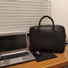JUINA男士手提横款公文包牛皮大容量14-15英寸商务通勤简约出差定型 黑色十字纹-大号 大包 14英寸 实拍图