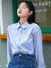 茵曼（INMAN）2025年春秋新款长袖薄荷曼波衬衫女宽松通勤显瘦职业衬衣气质上衣 普蓝色-18314484 L 实拍图