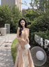 丹珠娜新款连衣裙女装茶歇法式桔梗长裙子温柔风蓝色雪纺碎花吊带裙子女 1066开衫+吊带裙 XL 实拍图