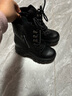 AI真皮短靴女2024秋冬季新款厚底内增高马丁靴皮鞋加绒棉鞋高跟靴子 黑色【单里内增高款】YJN1011 34 实拍图