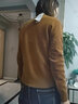 恒源祥圆领针织衫女纯羊毛衫秋冬纯色套头保暖简约内搭上衣打底女装毛衣 金棕色 S /160/84A 实拍图