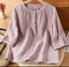 棉麻衬衫女纯色五分袖小衫女夏装宽松休闲百搭上衣妈妈大码衬衣 M-333浅紫色 XL 建议120-135斤 实拍图