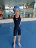 美津浓（MIZUNO）儿童游泳衣女专业竞速训练学生连体五分长裤速干泳装A1404蓝130 实拍图