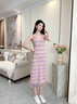 香影（xiangying）彩虹条纹背心连衣裙女2025秋季新款内搭过膝流苏针织无袖裙子 粉红 S 实拍图