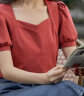 茵曼2024夏季新款法式方领套头泡泡袖修身气质显瘦棉质T恤女 复古红-K18226298 M 实拍图