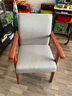知渡实木椅子扶手靠背椅书桌电脑椅麻将椅家用沙发椅舒适久坐老年人座 海棠色+卡其色【布套可拆洗】 实拍图