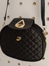 酷奇袋鼠真皮质感2023七夕女士单肩斜挎迷你小包包时尚菱格女包三层小圆包 黑色绣线水滴锁 实拍图