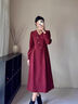 熙世界（sllsky）浪漫复古连衣裙女秋冬公主裙法式赫本生日礼裙子高级感本命年女装 复古红 XL 实拍图