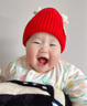 李晨曦（Lichenxi）婴儿帽子秋冬毛线帽可爱超萌保暖防风男童女宝宝搞怪针织冬天儿童 翊鹿角小熊毛线帽—红色 适合3-12个月宝宝头围42-46CM 实拍图