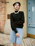 深呼吸DEEP BREATH女装金属扣可机洗纯羊毛针织衫女A301328 黑 M (3) 实拍图