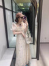 棉致法式温柔风碎花吊带短袖连衣裙女夏季新款广州十三行长裙 白色【5279高品质53】 L 110-125斤 实拍图