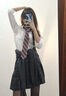 amber heey纯欲黑丝jk制服夏裙正套装全套甜美格裙学院风半身裙学姐百褶裙女 碳灰+短袖衬衫+领带+黑丝 M 实拍图