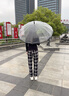长弯柄半自动透明伞360度全景透明雨伞男女生网红直杆简约防风伞 白色直柄（1米直径）透明边 16骨 实拍图